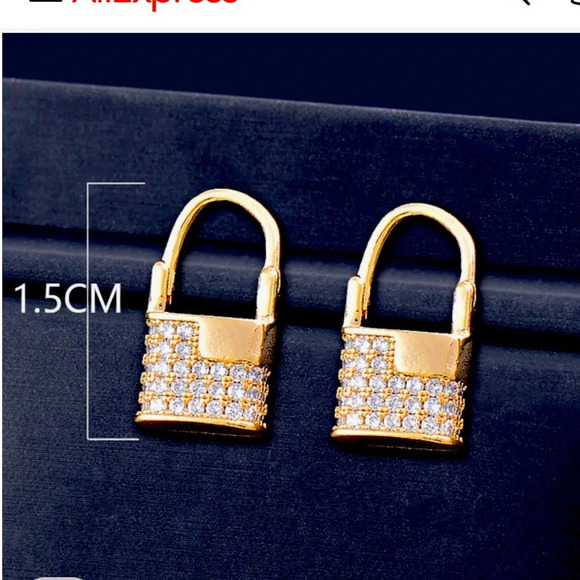 Crystal Lock earrings - goldtone. Very petite. New in mesh bag - Picture 3 of 3